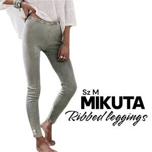 MIKUTA "THE RIBBED" Sz M Gray Pull On Casual Loungewear Yoga Boho Logo Leggings